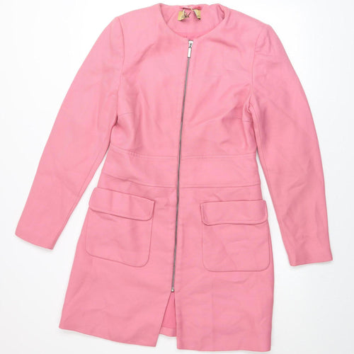 Marks and Spencer Women Pink Long Zip Coat Size 10 Classic Style