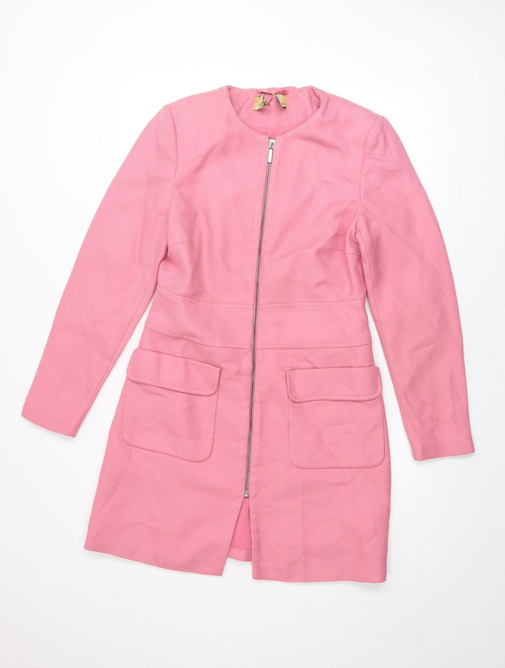 Marks and Spencer Women Pink Long Zip Coat Size 10 Classic Style