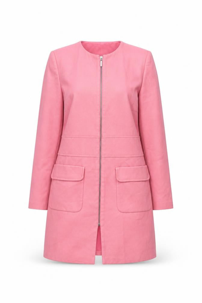 Front view of Marks & Spencer Women Pink Long Zip Coat, size 10, Classic Style