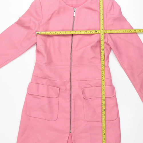 Marks and Spencer Women Pink Long Zip Coat Size 10 Classic Style