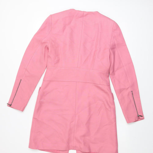 Marks and Spencer Women Pink Long Zip Coat Size 10 Classic Style