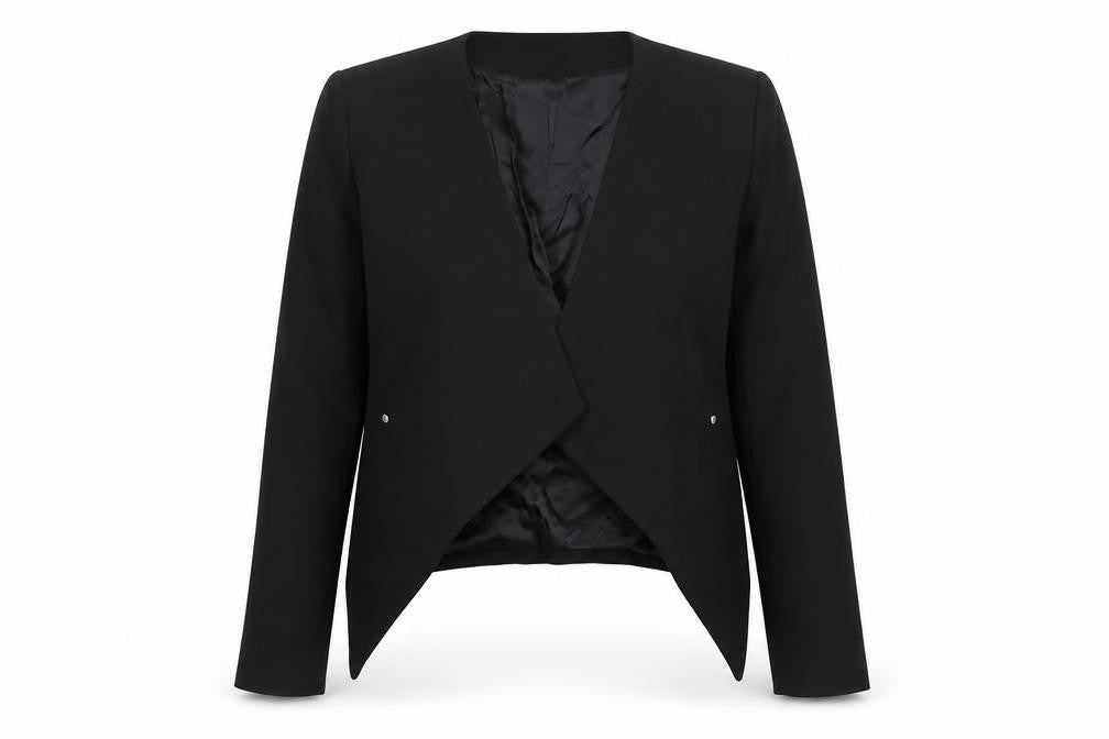 Front view of H&M Women’s Black Blazer Jacket, size UK 8, Classic Lightweight