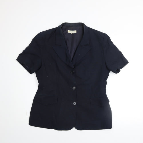 N&B Classic Women Blue Short Sleeve Linen Blazer Size 14