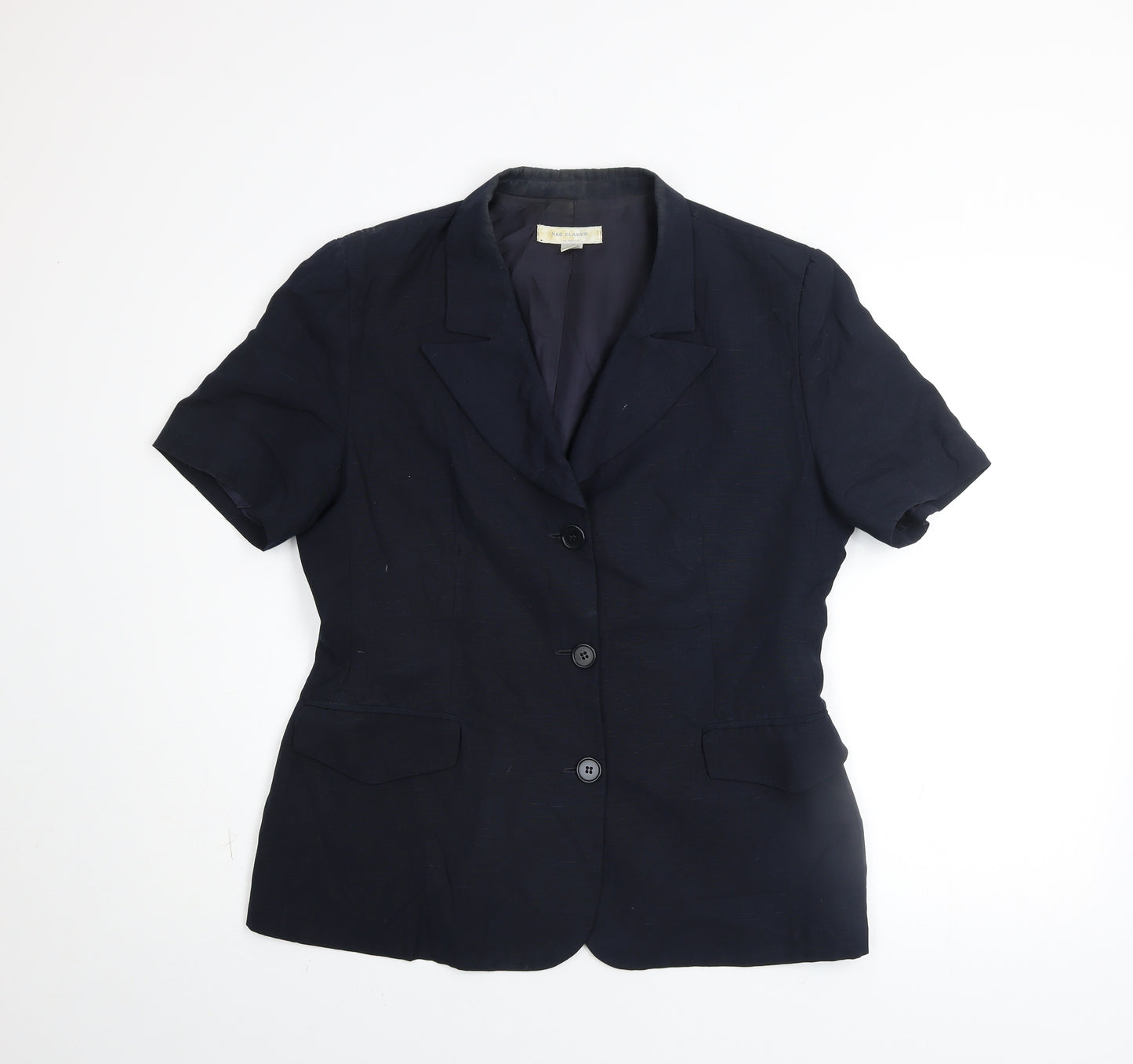 N&B Classic Women Blue Short Sleeve Linen Blazer Size 14