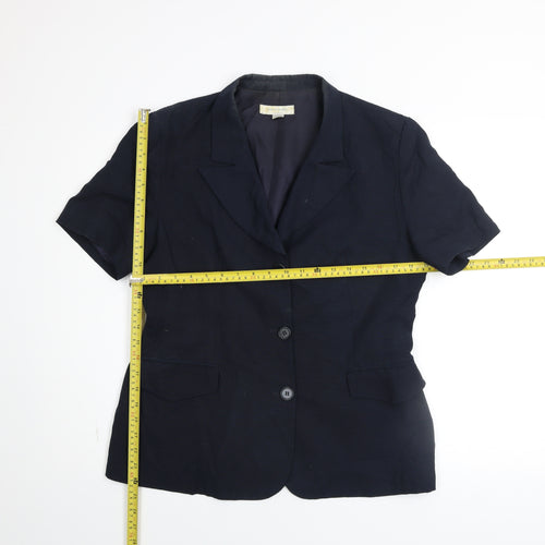 N&B Classic Women Blue Short Sleeve Linen Blazer Size 14