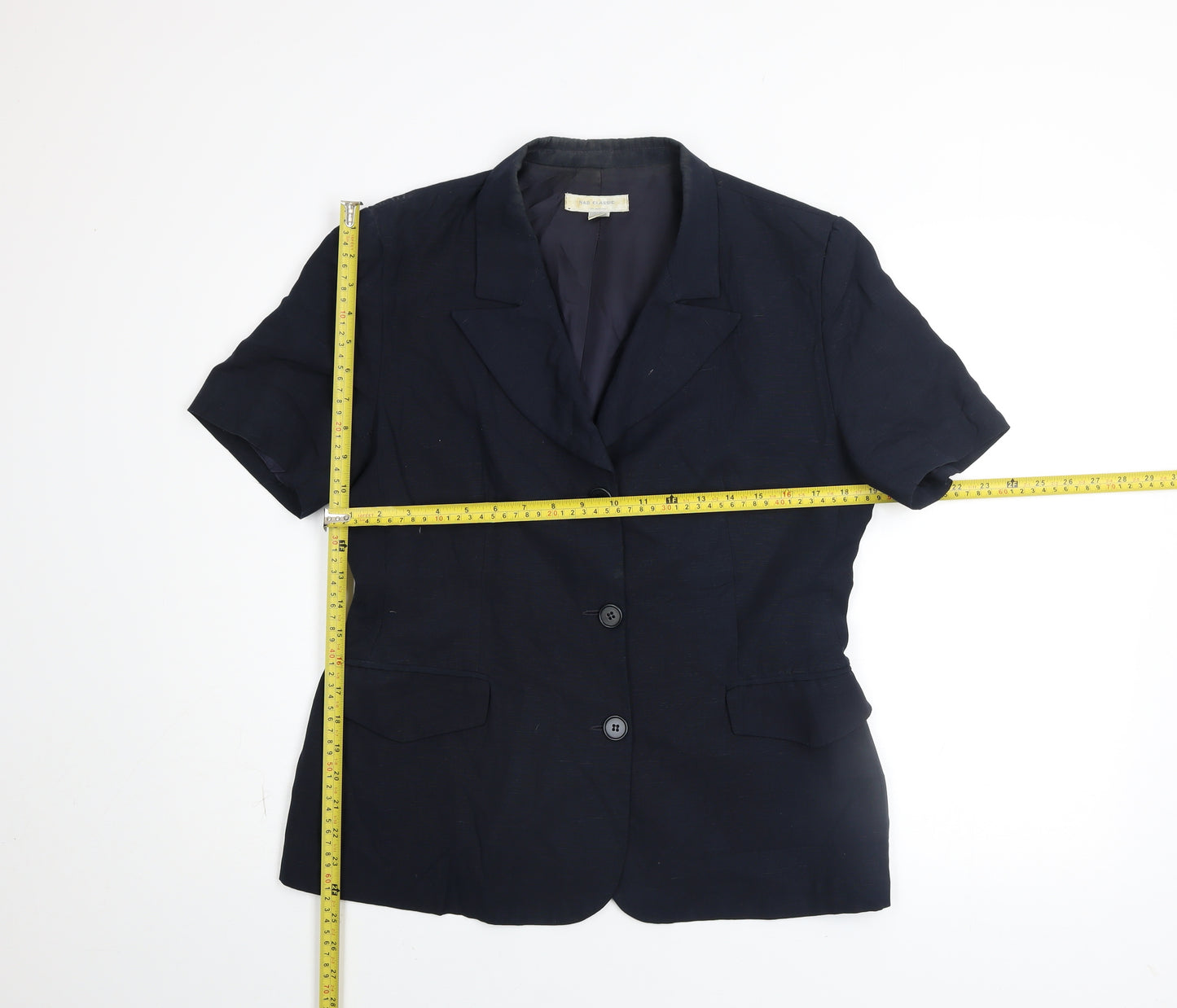 N&B Classic Women Blue Short Sleeve Linen Blazer Size 14