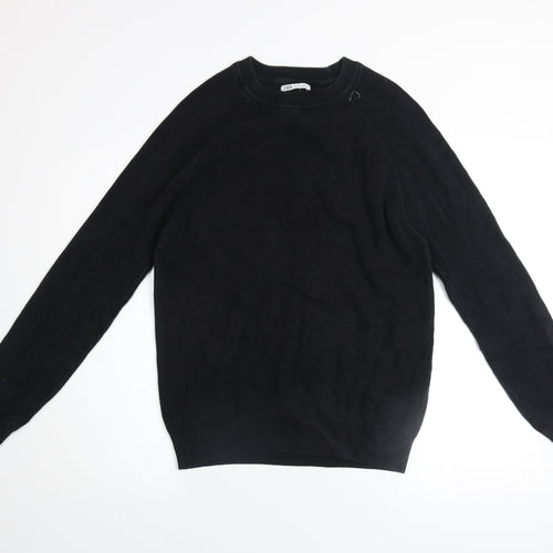 ZARA Men Black Cotton Crew Neck Jumper Size L Classic Knit