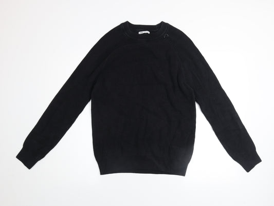 ZARA Men Black Cotton Crew Neck Jumper Size L Classic Knit