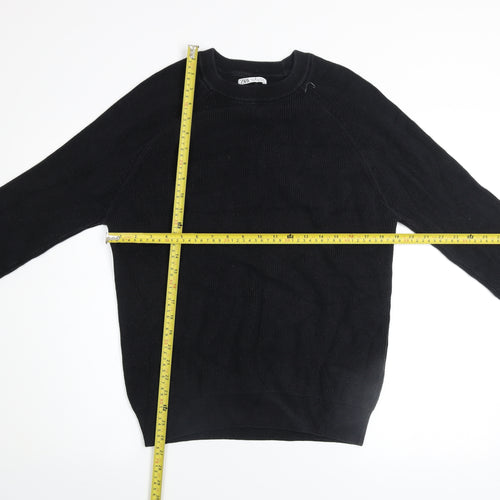 ZARA Men Black Cotton Crew Neck Jumper Size L Classic Knit