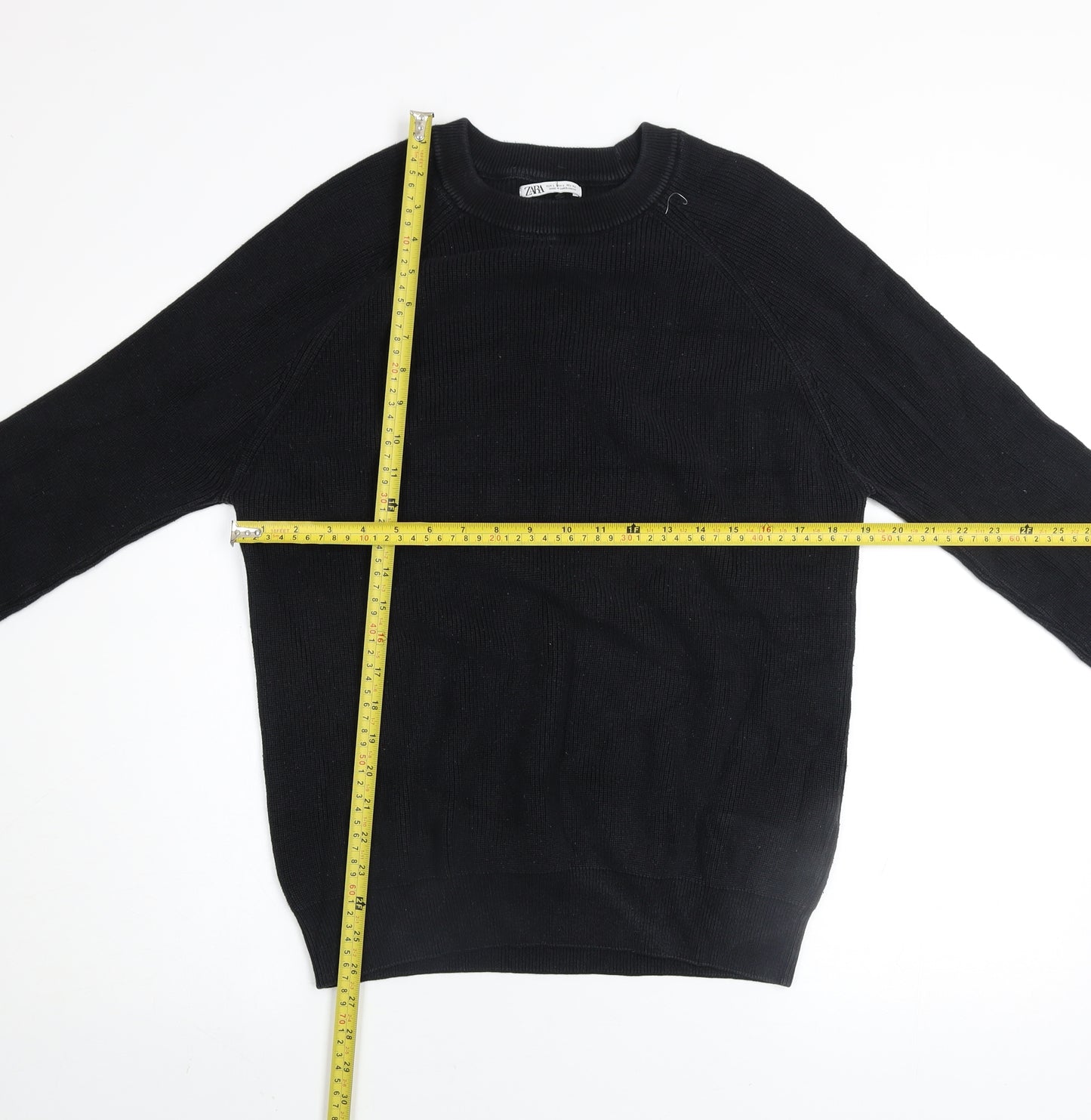 ZARA Men Black Cotton Crew Neck Jumper Size L Classic Knit