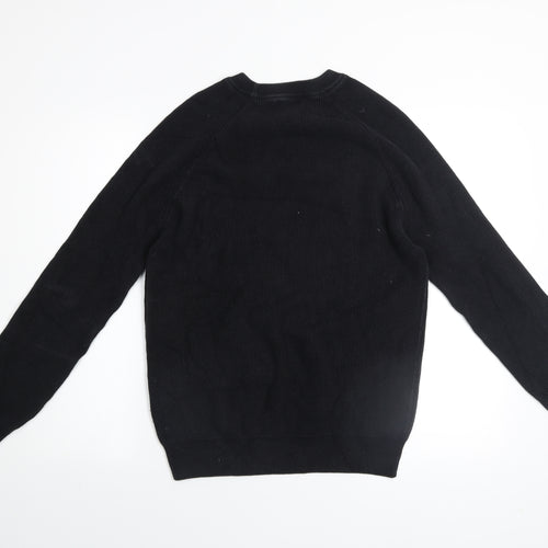 ZARA Men Black Cotton Crew Neck Jumper Size L Classic Knit