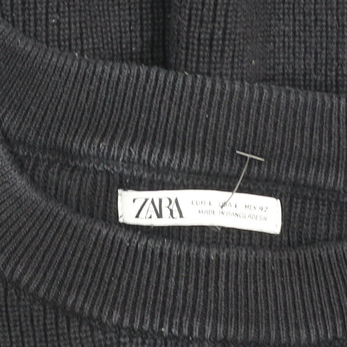 ZARA Men Black Cotton Crew Neck Jumper Size L Classic Knit