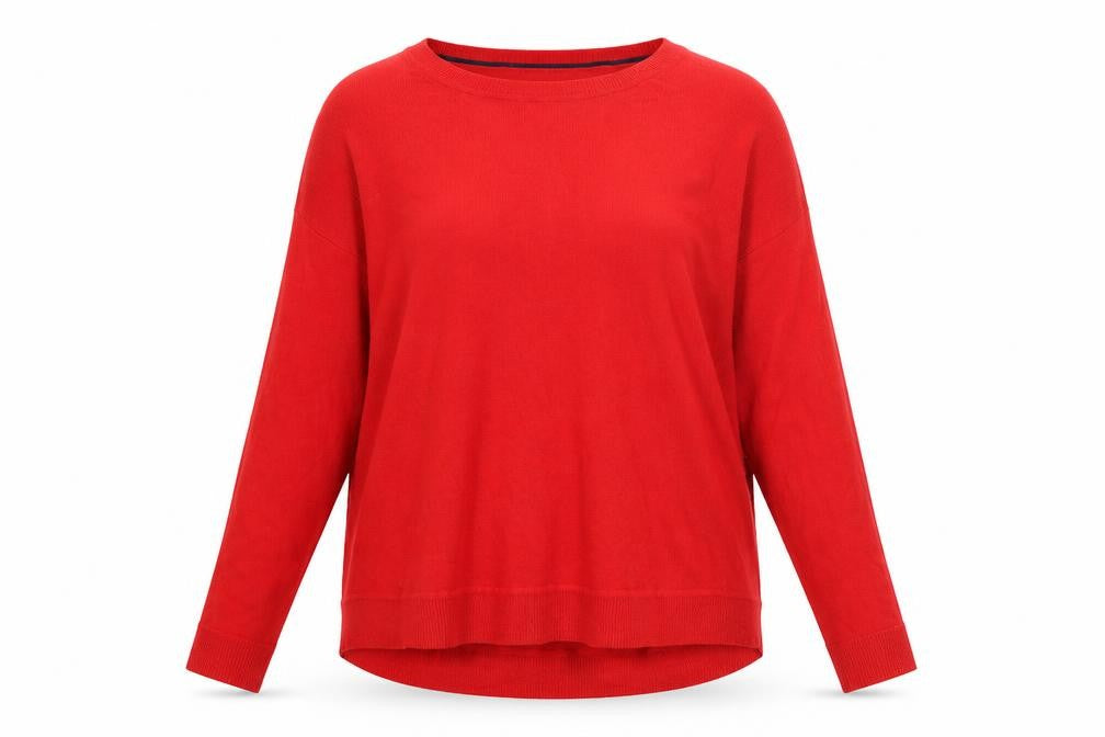 Front view of Joules women’s red crew neck long sleeve jumper size 2xs