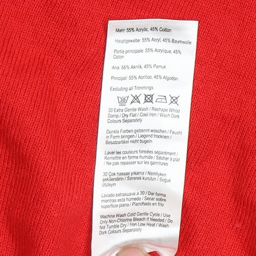 Joules Womens Red Crew Neck Long Sleeve Pullover Jumper Size 2XS