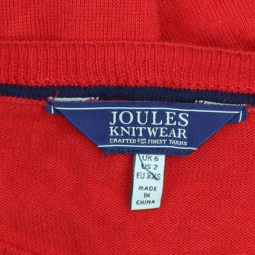 Joules Womens Red Crew Neck Long Sleeve Pullover Jumper Size 2XS