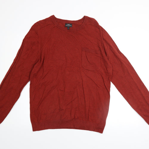 Next Men's Red Cotton Blend Crew Neck Jumper Size L Casual Knitwear