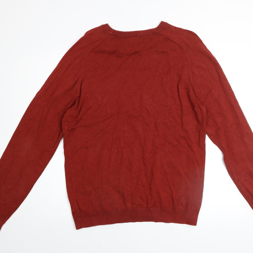Next Men's Red Cotton Blend Crew Neck Jumper Size L Casual Knitwear