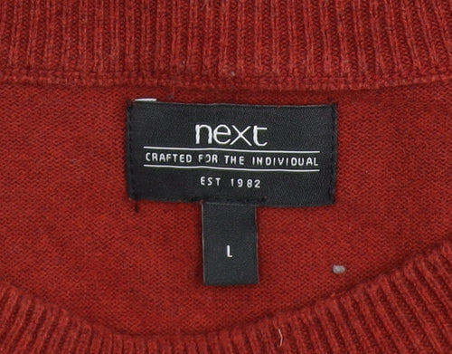 Next Men's Red Cotton Blend Crew Neck Jumper Size L Casual Knitwear