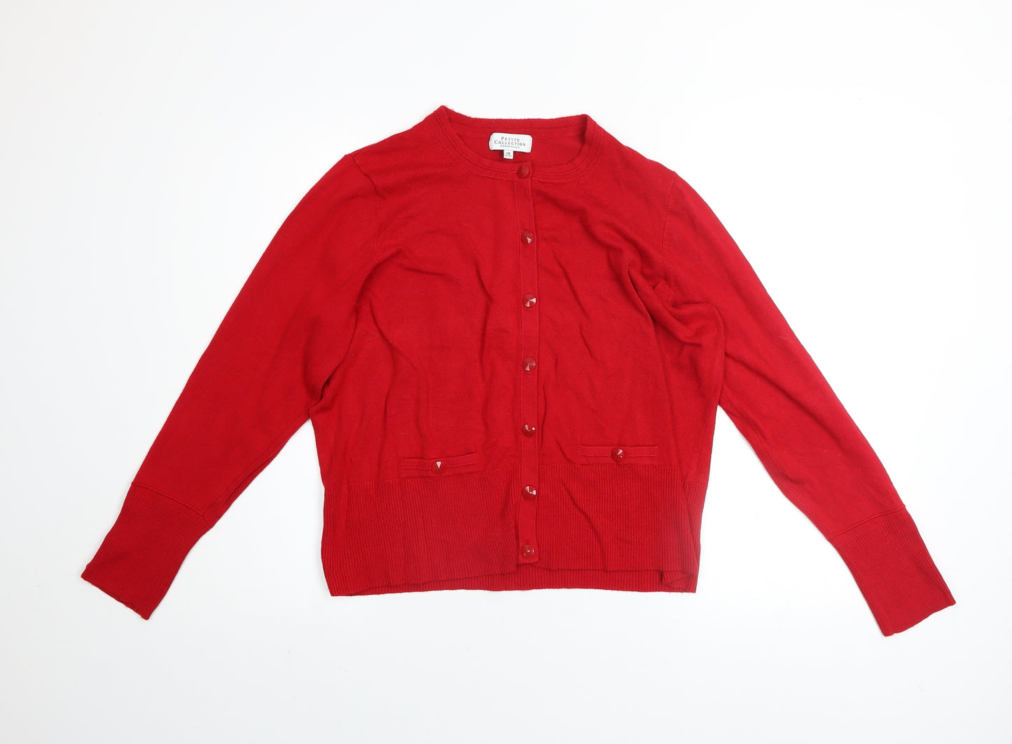 Debenhams Petite Red Cardigan Womens Size 18 Crew Neck Knitwear