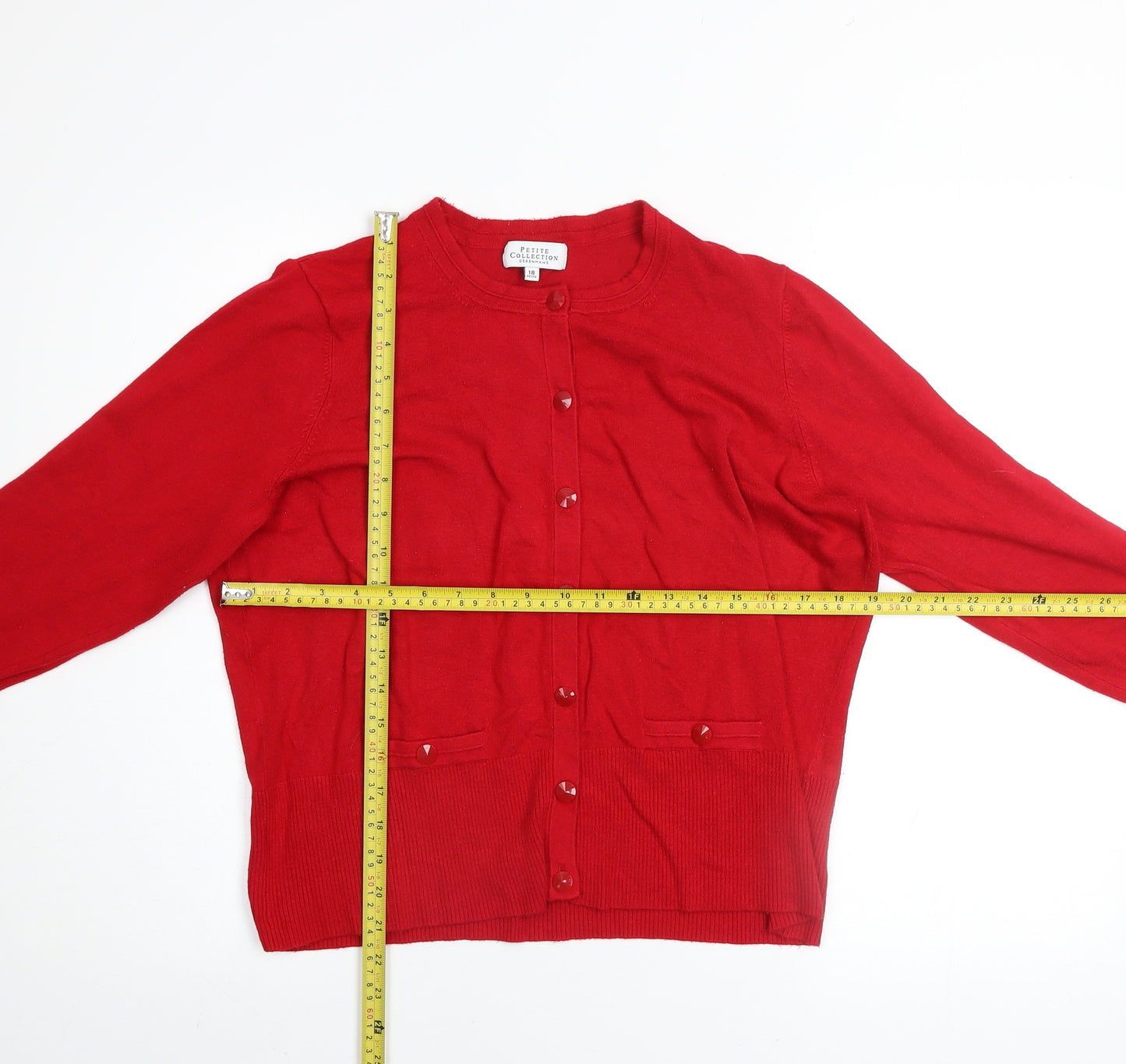 Debenhams Petite Red Cardigan Womens Size 18 Crew Neck Knitwear