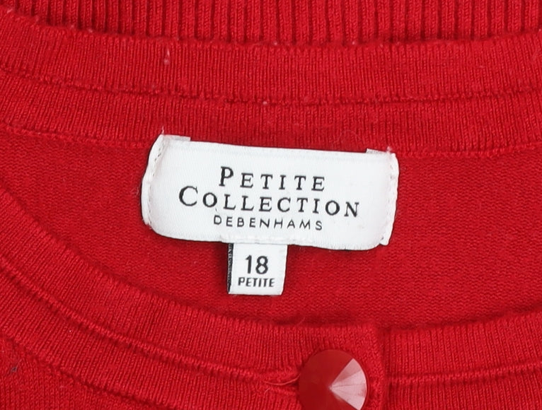Debenhams Petite Red Cardigan Womens Size 18 Crew Neck Knitwear