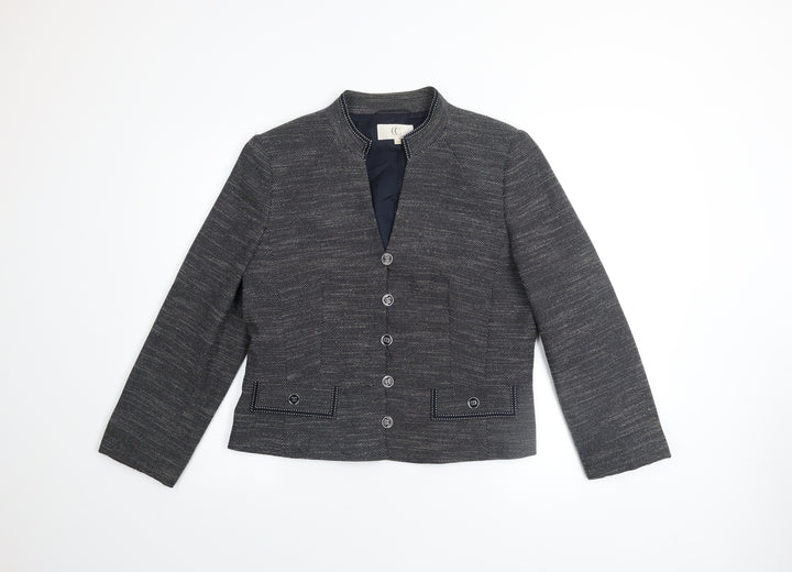 CC Women's Grey Tweed Blazer Size 14 Classic Lined Jacket