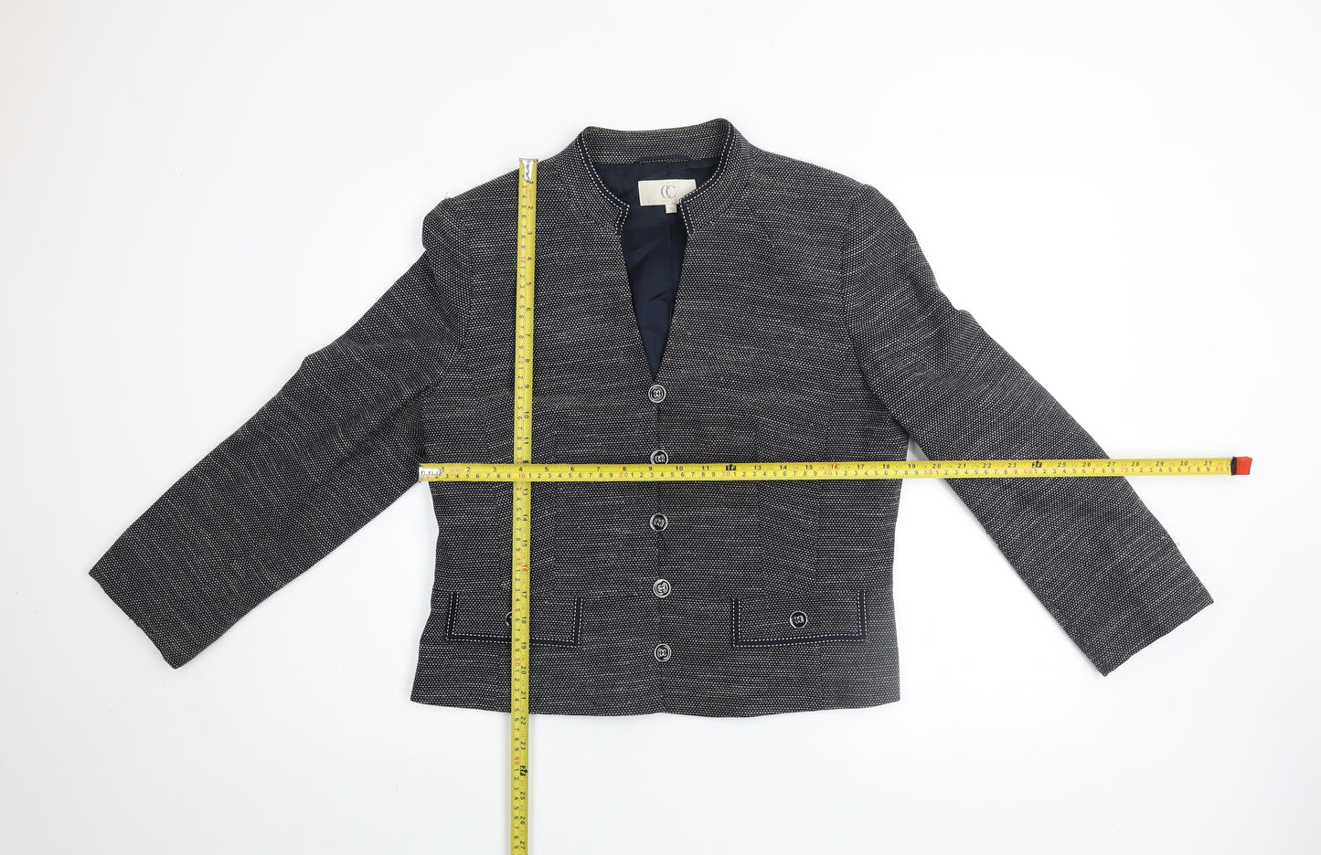 CC Women's Grey Tweed Blazer Size 14 Classic Lined Jacket