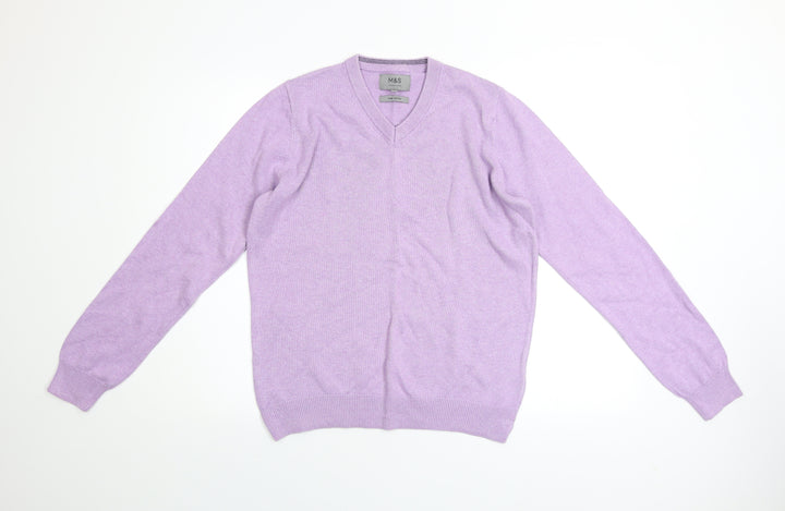 Marks and Spencer Men’s Purple V-Neck Cotton Jumper Size S