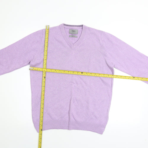 Marks and Spencer Men’s Purple V-Neck Cotton Jumper Size S