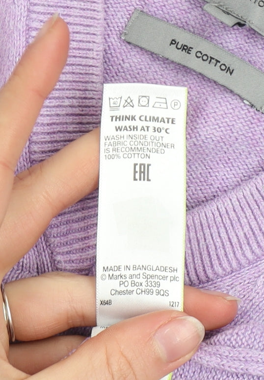 Marks and Spencer Men’s Purple V-Neck Cotton Jumper Size S
