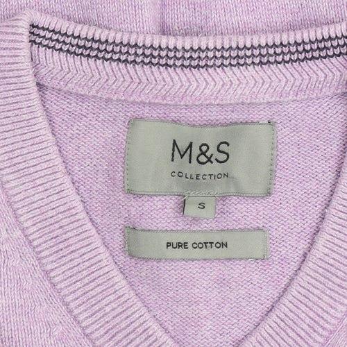 Marks and Spencer Men’s Purple V-Neck Cotton Jumper Size S