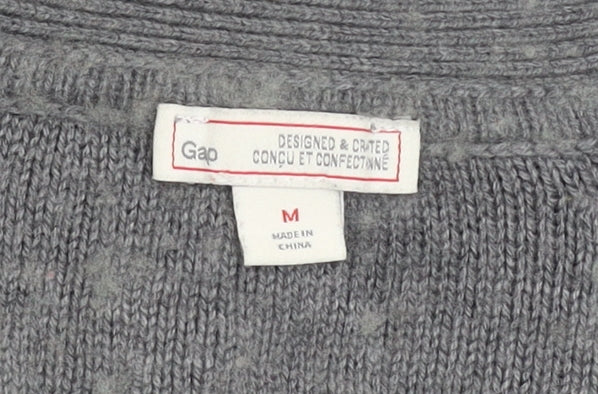 Gap Women Grey Knit Cardigan Jumper Medium Wool Blend Long Sleeve