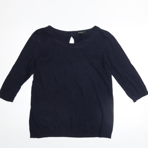 Mango Women Blue Basic 3/4 Sleeve Cotton Blouse Size S
