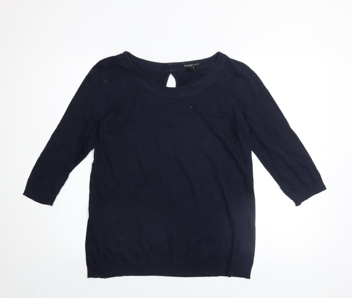 Mango Women Blue Basic 3/4 Sleeve Cotton Blouse Size S