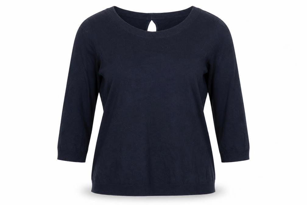 Mango Women Blue Basic 3/4 Sleeve Cotton Blouse Size S