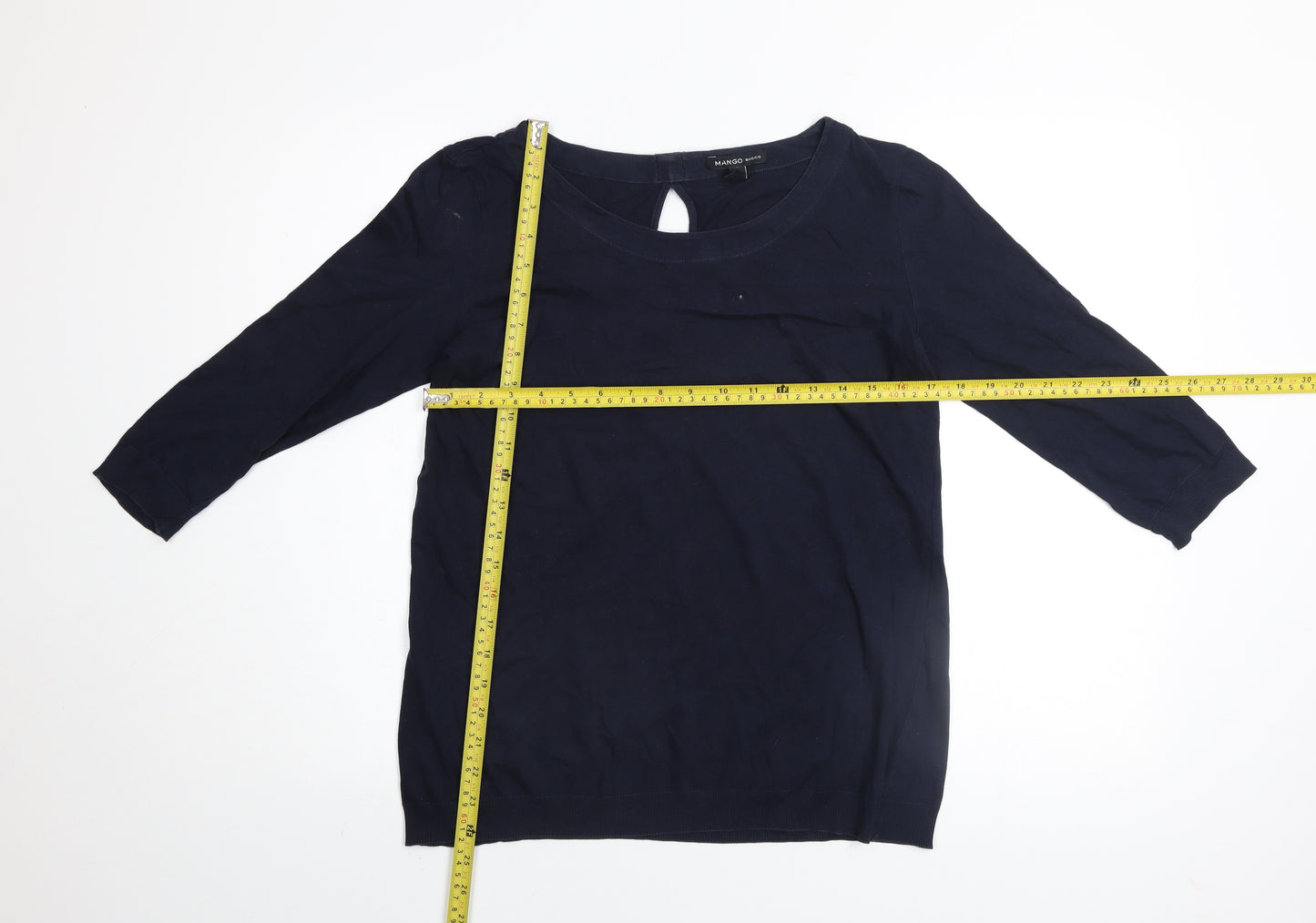 Mango Women Blue Basic 3/4 Sleeve Cotton Blouse Size S