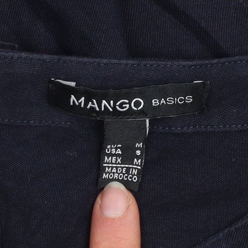 Mango Women Blue Basic 3/4 Sleeve Cotton Blouse Size S