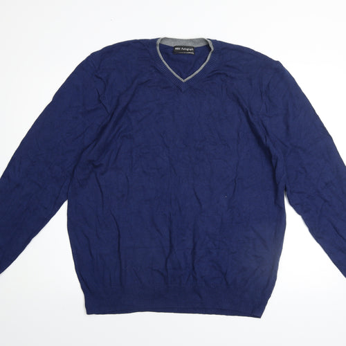 Marks and Spencer Autograph Men’s Blue Cotton Cashmere V-Neck Jumper XL