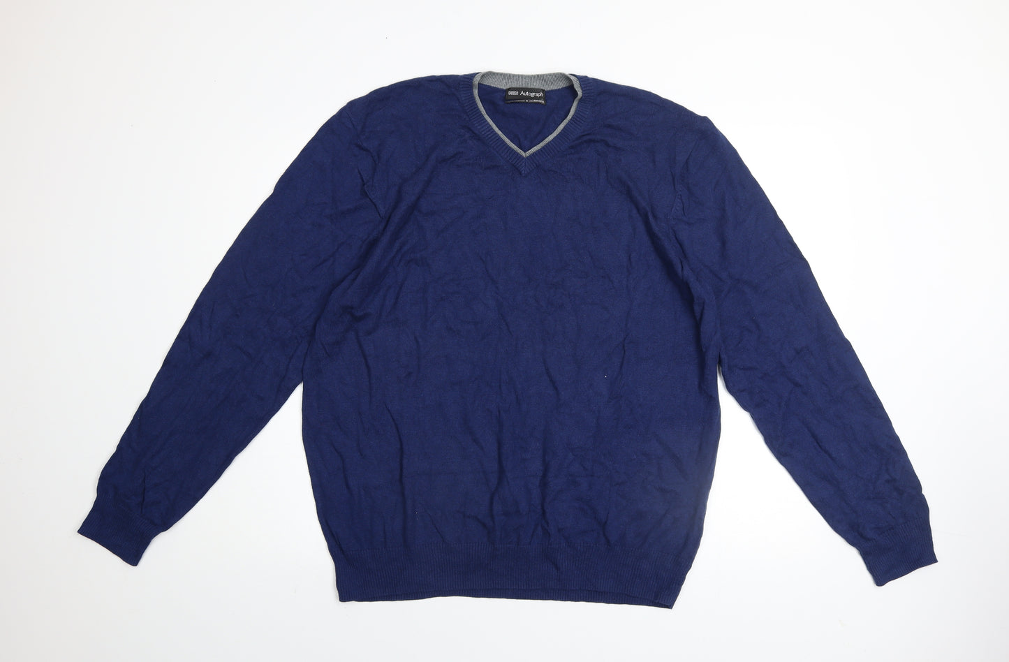 Marks and Spencer Autograph Men’s Blue Cotton Cashmere V-Neck Jumper XL