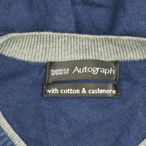 Marks and Spencer Autograph Men’s Blue Cotton Cashmere V-Neck Jumper XL