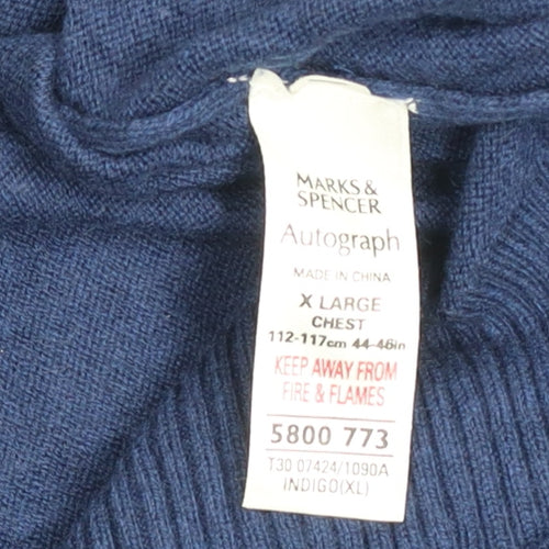 Marks and Spencer Autograph Men’s Blue Cotton Cashmere V-Neck Jumper XL