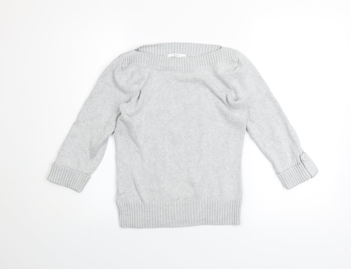 Marks and Spencer Women’s Grey Cotton Boat Neck Jumper Size 8