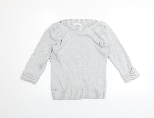 Marks and Spencer Women’s Grey Cotton Boat Neck Jumper Size 8
