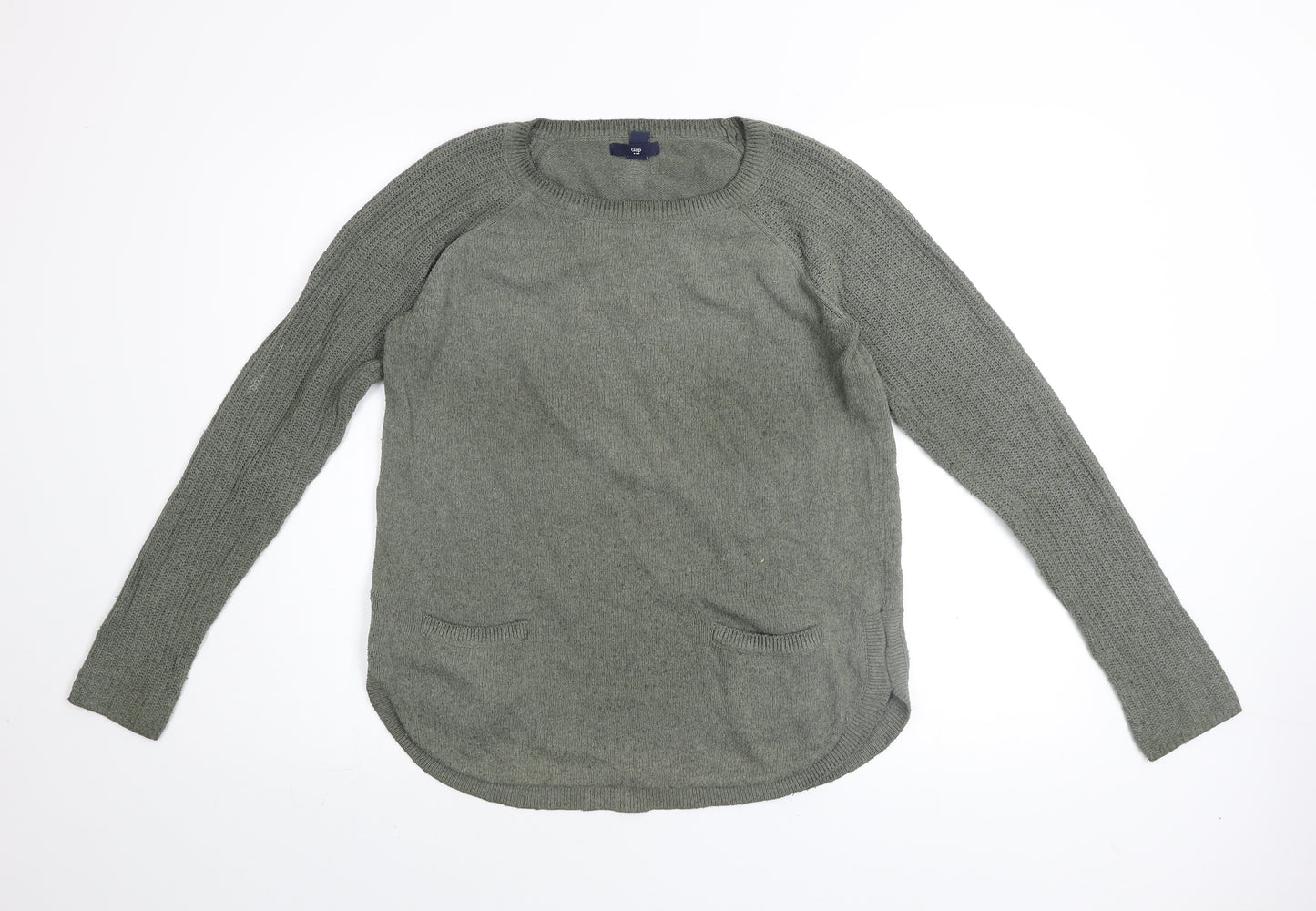 Gap Women's Green Crew Neck Long Sleeve Cotton Knit Jumper Size M