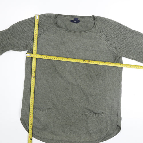 Gap Women's Green Crew Neck Long Sleeve Cotton Knit Jumper Size M