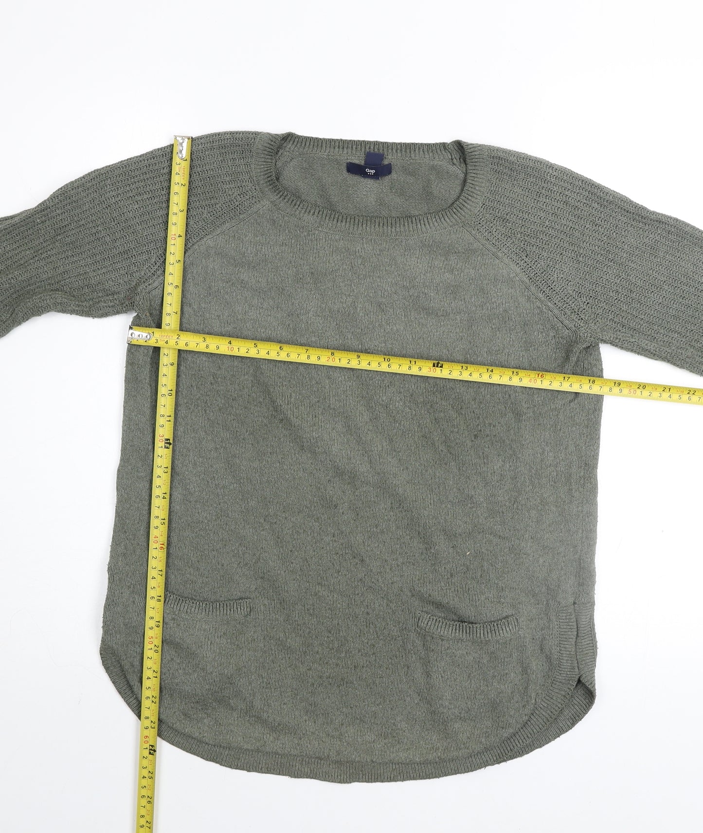 Gap Women's Green Crew Neck Long Sleeve Cotton Knit Jumper Size M