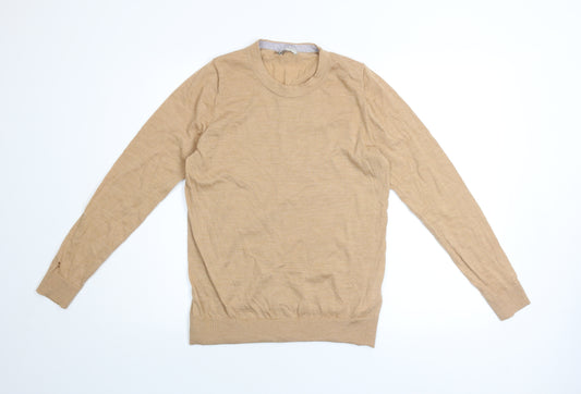 Hobbs Men Beige Merino Wool Crew Neck Pullover Jumper L