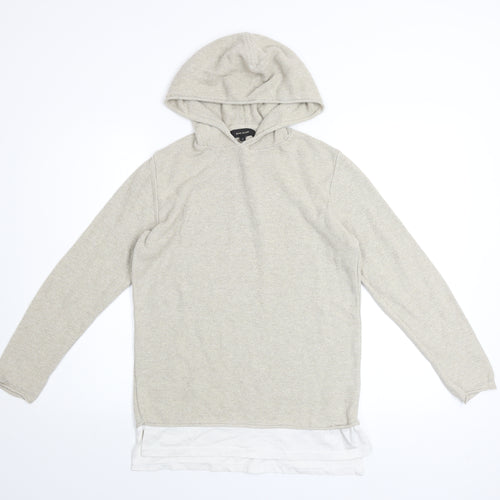River Island Men Beige Knit Pullover Hoodie Size S Regular Fit