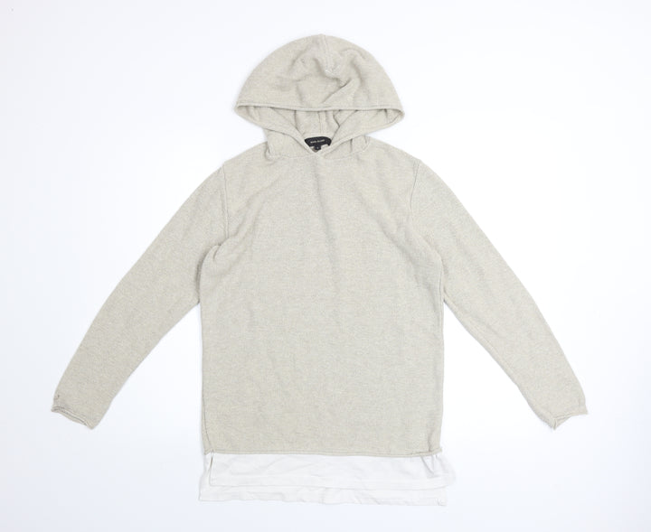 River Island Men Beige Knit Pullover Hoodie Size S Regular Fit