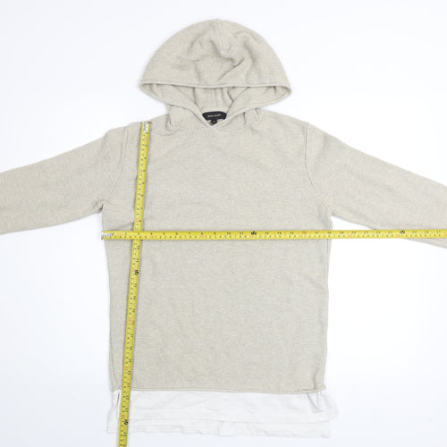 River Island Men Beige Knit Pullover Hoodie Size S Regular Fit